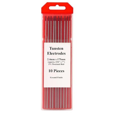 LONGEVITY THORIATED TUNGSTEN 2% RED 3/32"(2.4mm), 10-Pack 880012